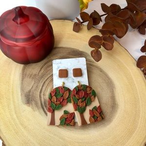 Fall Leaves Brown Tan Statement Earrings